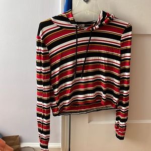 Express slightly cropped striped hooded long sleeve